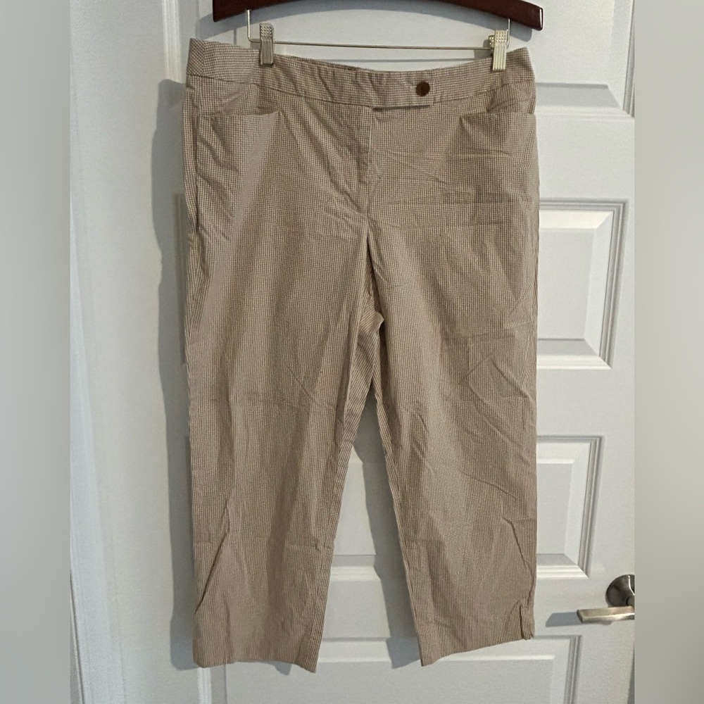 Talbots Checkered Cropped Pants Tan Cream Size 14